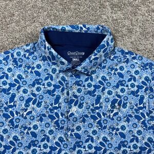 Good Good Golf Mens Small Blue Floral Performance Short Sleeve Polo Shirt